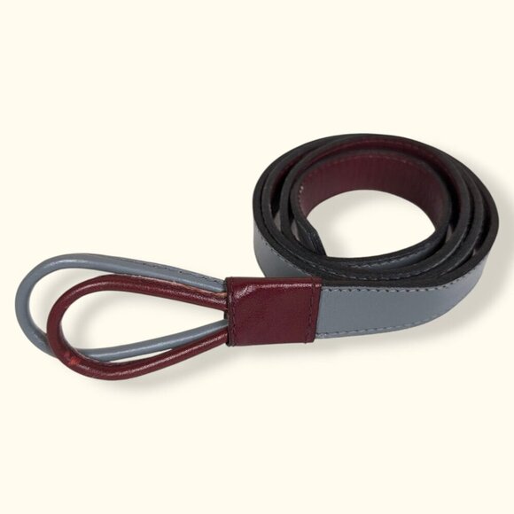 Vintage Grey & Red Genuine Leather Belt - Picture 2 of 4
